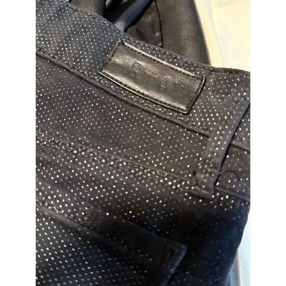 RTA dark navy black sparkle cotton velvet Kiki flare crop cropped jeans pants - Picture 10 of 12